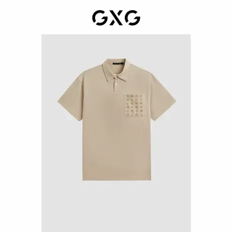 GXG男装2024年夏季植绒印花宽松休闲翻领polo衫男短袖图片