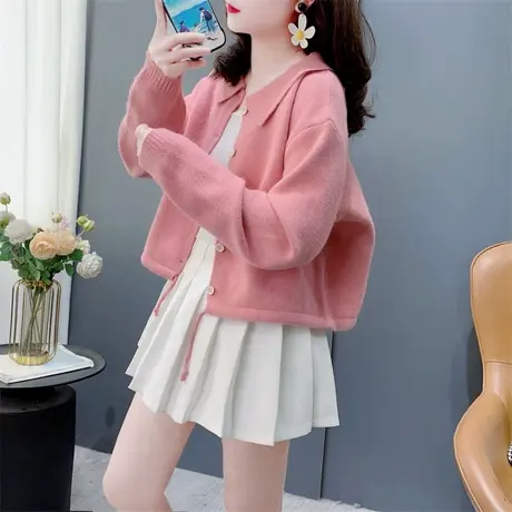 韩系减龄小方领针织开衫女春季2025年新款宽松小个子软糯毛衣外套商品大图
