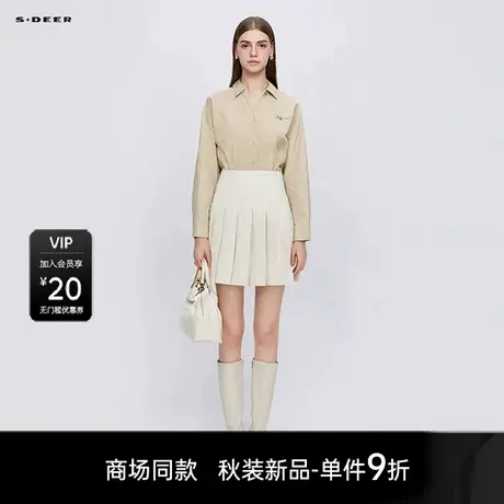 【商场同款】sdeer圣迪奥OL风翻领时尚胸针压褶长袖衬衫S25380514商品大图