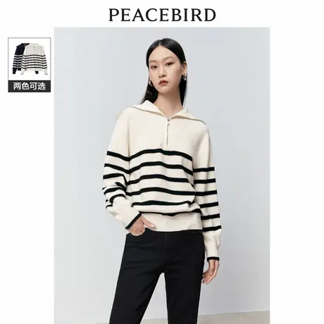 太平鸟女装冬季新款翻领条纹套衫A1EBD4250商品大图