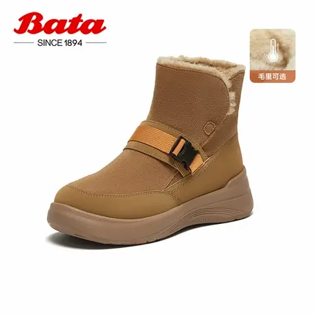Bata雪地靴女冬新款牛剖皮保暖厚底百搭时尚鱼骨短靴AGD45DD4商品大图