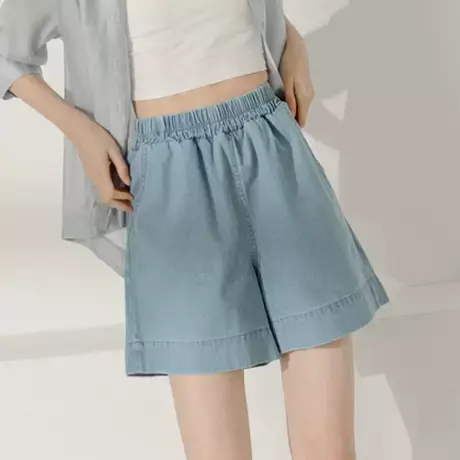 桔熊夏季休闲棉质牛仔短裤子女口袋舒适高腰松紧a字裤大码BA7131商品大图