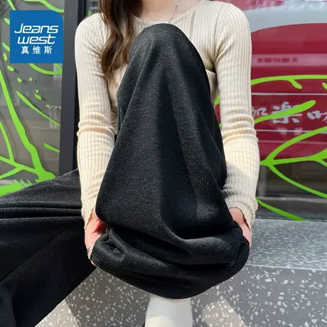 NOB真维斯高腰加绒加厚糯米裤女2025新款冬季青少年休闲阔腿裤子商品大图