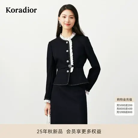 珂莱蒂尔冬季法式香风复古通勤短款修身开扣羊毛呢外套女商品大图