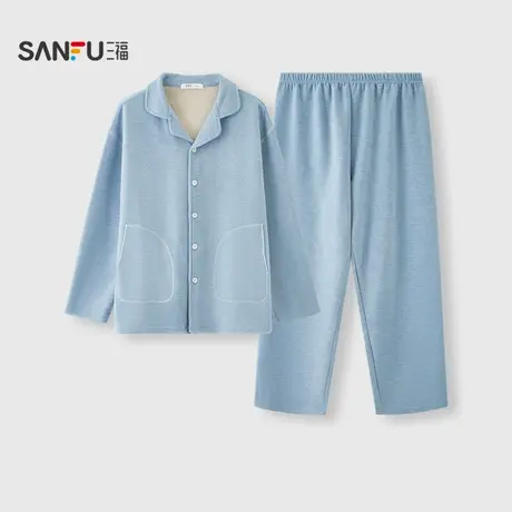 三福男冬季绒感保暖家居服 舒适简约风宽松睡衣套装男508327商品大图
