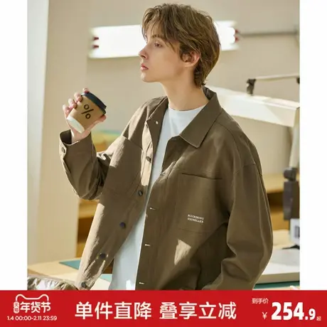 唐狮2026春季新款翻领外套男士休闲风夹克宽松美式复古工装风男装图片