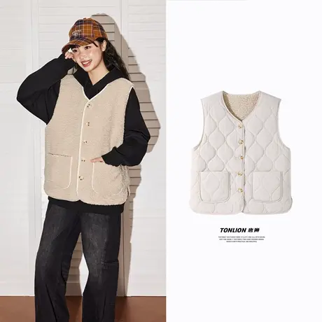 唐狮摇粒绒羊羔绒两面穿马甲女2026新款毛绒保暖绒内搭外穿背心VB图片