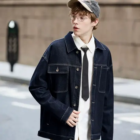 唐狮春秋季牛仔外套男士翻领休闲风宽松时尚明线潮流早秋男装TUTA商品大图