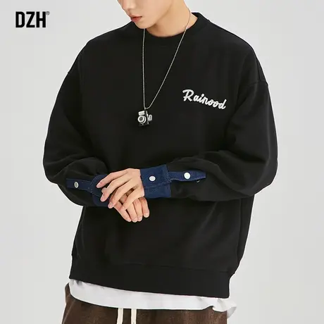 男士刺绣重磅卫衣男圆领秋季美式男装2023新款长袖上衣体恤衫潮牌商品大图