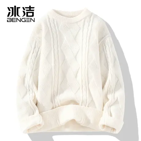 冰洁2023新款秋冬季圆领男士毛衣潮青年打底针织衫加厚宽松上衣ZC商品大图