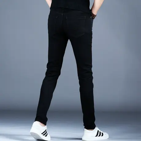 2023新款秋款大牌黑色牛仔裤男款小脚修身潮流裤子男士休闲裤弹力商品大图