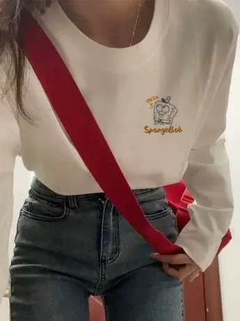 白色仿棉长袖t恤女装秋冬季加绒万能内搭打底衫上衣微胖女生穿搭商品大图