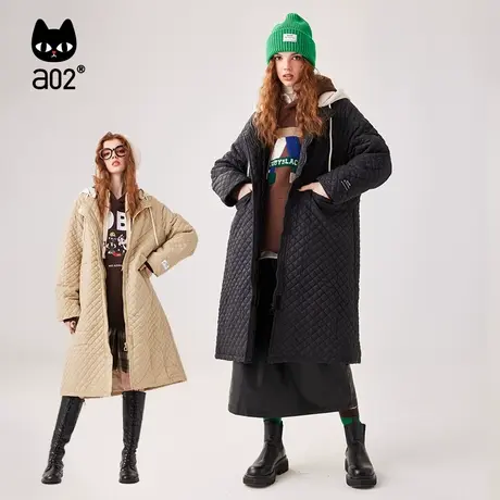 a02一衣两穿减龄2023冬季甜酷原创设计宽松办公通勤长款带帽棉衣图片