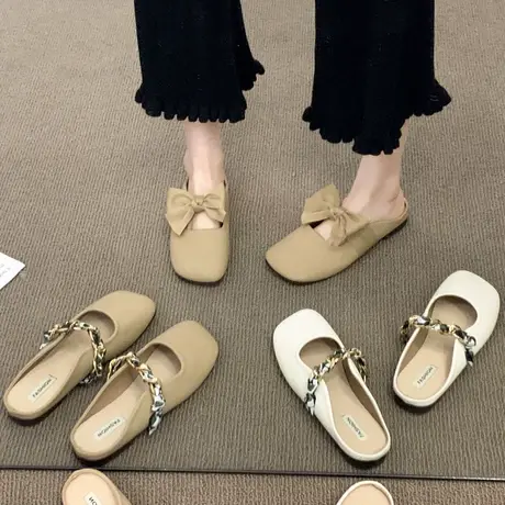 【真皮】包头凉鞋女2023新款夏季法式小众设计感仙女风方头豆豆鞋商品大图