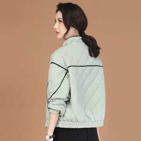 新品8.5折】立领菱格纹休闲棉衣外套女宽松显瘦拼接棉服商品大图