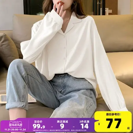 唐狮雪纺衬衫女2022春夏新款古巴领法式衬衫慵懒风百搭衬衣法式图片