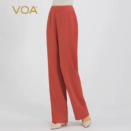 VOA长空60姆米桑蚕丝橙色自然腰垂顺挺括OL商务风长款真丝直筒裤图片