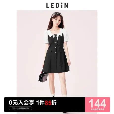 乐町假两件式连衣裙休闲春夏新款女设计感领带西装裙图片