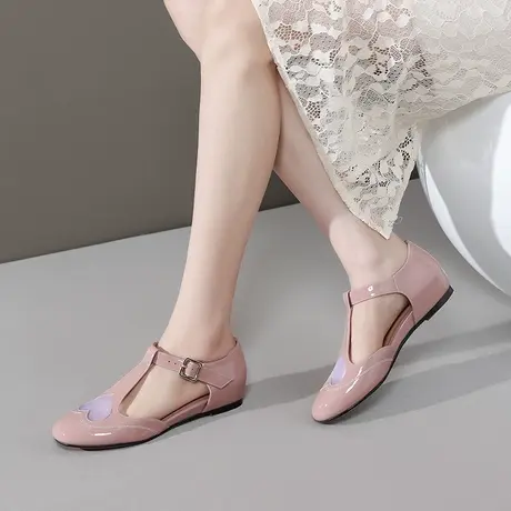 包头凉鞋女夏低跟2023年新款真皮小单鞋圆头平底百搭一字扣四季鞋商品大图