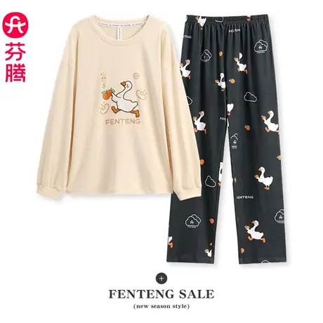 【大白鹅】芬腾春秋款睡衣情侣卡通可爱秋季纯棉女士家居服套装男商品大图