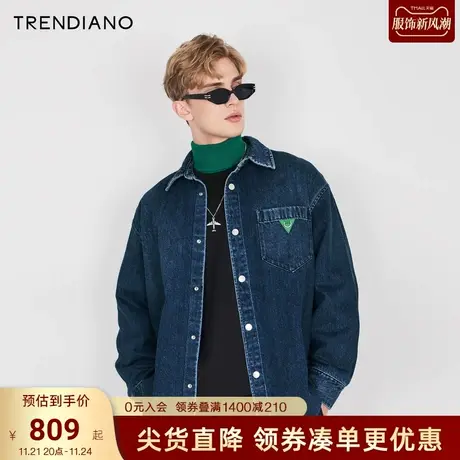 TRENDIANO官方2023新款春季男士牛仔衬衫翻领外套商品大图