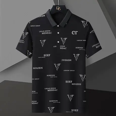 印花翻领短袖T恤男韩版潮牌青年个性字母港风潮流Polo打底衫上衣商品大图