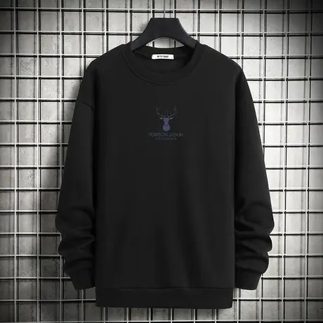 320g重磅圆领卫衣男潮牌宽松外套无帽秋冬款加绒加厚黑色长袖t恤商品大图