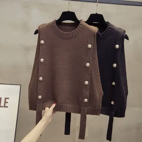 短款圆领针织马甲背心女2025春秋新款宽松外穿马夹叠穿毛衣坎肩潮商品大图