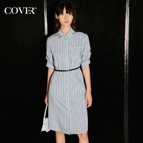 COVER秋季褶皱色织条纹衬衣裙图片