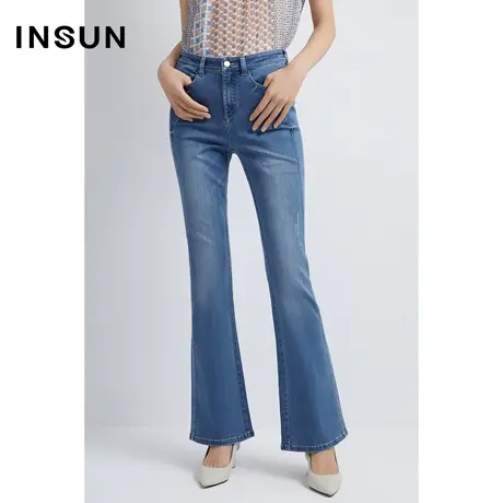 INSUN恩裳夏季水洗显瘦直筒阔腿牛仔裤商品大图