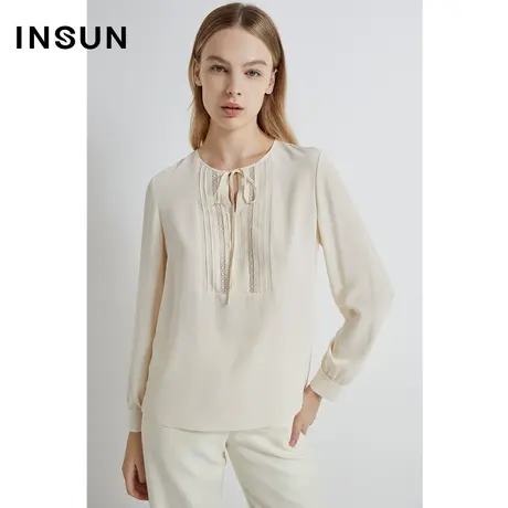 INSUN恩裳线上专选春季顺滑纯色圆领真丝衬衫图片