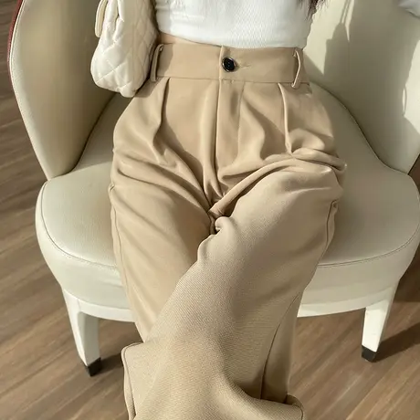 九分休闲高腰西装裤女夏季薄款小个子直筒宽松显瘦垂感萝卜烟管裤商品大图