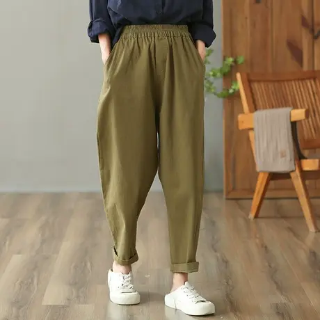 dza 高腰显瘦休闲哈伦裤子女春秋宽松长裤百搭阔腿裤复古直筒女裤图片