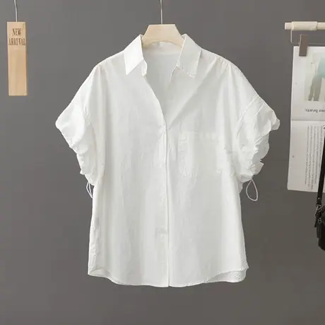 泡泡袖白色衬衫女薄款短袖别致上衣小个子宽松设计感小众衬衣寸衫商品大图