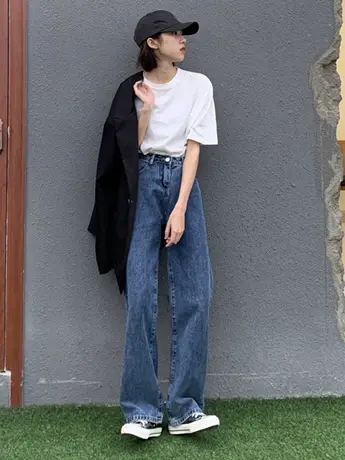 薄款小个子高腰牛仔阔腿裤女春季直筒宽松2023年小个子显瘦大码潮商品大图