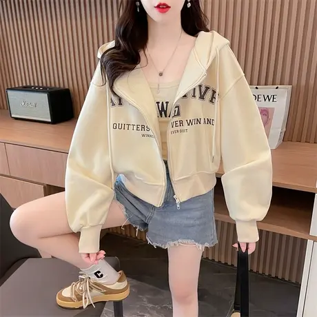 早秋装连帽卫衣女春秋季韩版宽松薄款小个子显瘦百搭短款开衫外套商品大图