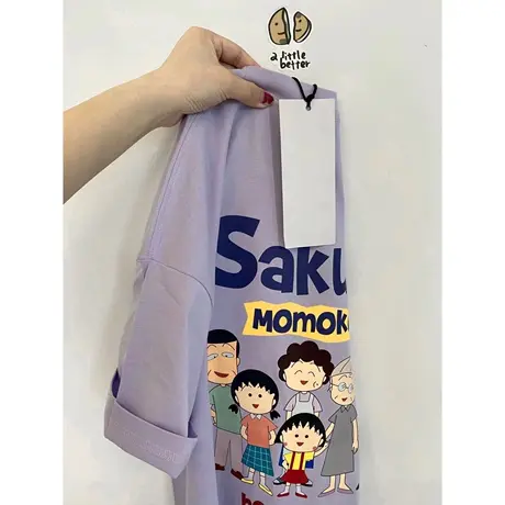 日系卡通夏季t恤女大码纯棉潮牌oversize闺蜜装短袖ins设计感上衣商品大图