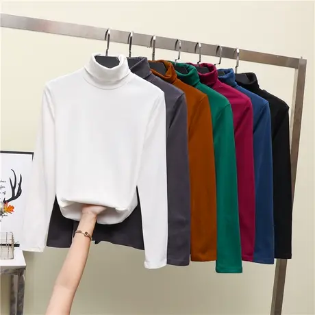 2024新款春秋冬季新款内搭半高领打底衫白色洋气长袖t恤女上衣服图片