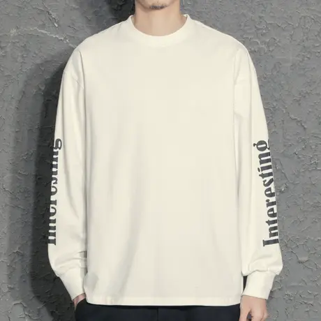 奕飏设计师品牌简约休闲男士长袖t恤2022春季新款白色打底衫体恤图片