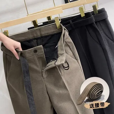 加厚毛呢西裤男九分裤子男直筒保暖商务男士休闲裤秋冬季2023新款商品大图