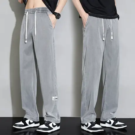 夏季薄款阔腿休闲裤男士直筒宽松潮牌莱赛尔牛仔天丝夏天装长裤子商品大图