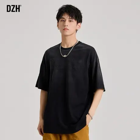 男生黑色t恤男纯棉美式潮牌男装2023新款夏季半袖t恤圆领宽松体恤商品大图