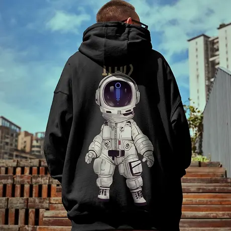 加肥加大码潮牌潮流帅气宇航员连帽卫衣炸街秋款加绒帽衫胖男外套图片