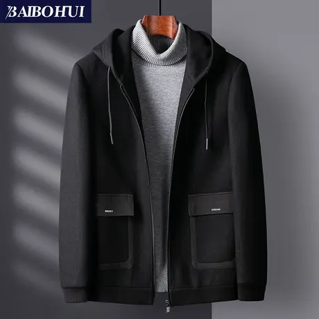 连帽夹克男士修身时尚百搭休闲秋冬季加厚羊毛呢子外套新款男装潮图片