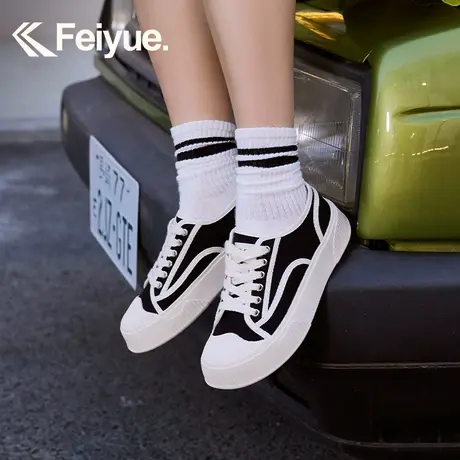 feiyue/飞跃厚底帆布鞋女2024春季减龄百搭拼接低帮透气饼干鞋788商品大图