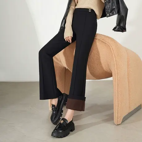 时尚加绒筒喇裤女秋冬高腰显瘦长裤子2023新款垂感通勤休闲喇叭裤图片