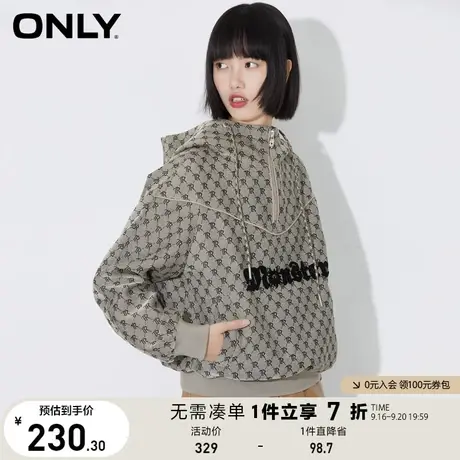 ONLY奥莱夏季复古运动字母满印套头连帽风衣外套女商品大图
