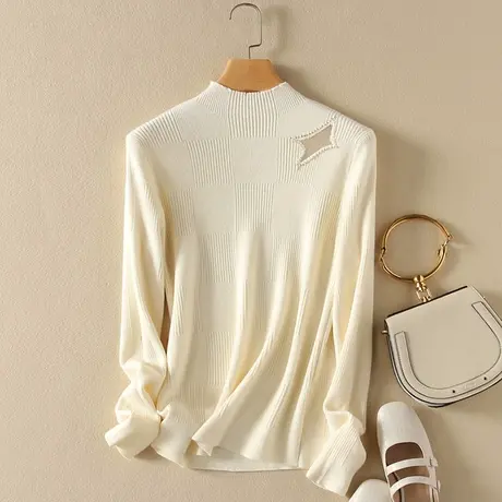 半高领毛衣套头打底衫女春装2024年新款内搭爆款百搭洋气针织衫女商品大图
