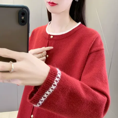开衫毛衣女秋冬2023新款女装上衣宽松外穿内搭加厚针织衫女外套图片