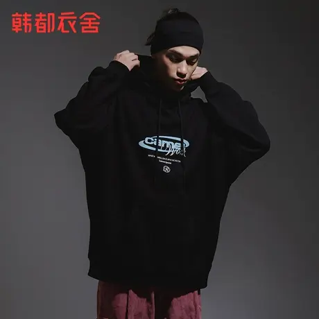 韩都衣舍2024春装新款男装连帽印花宽松卫衣NZZ0830商品大图